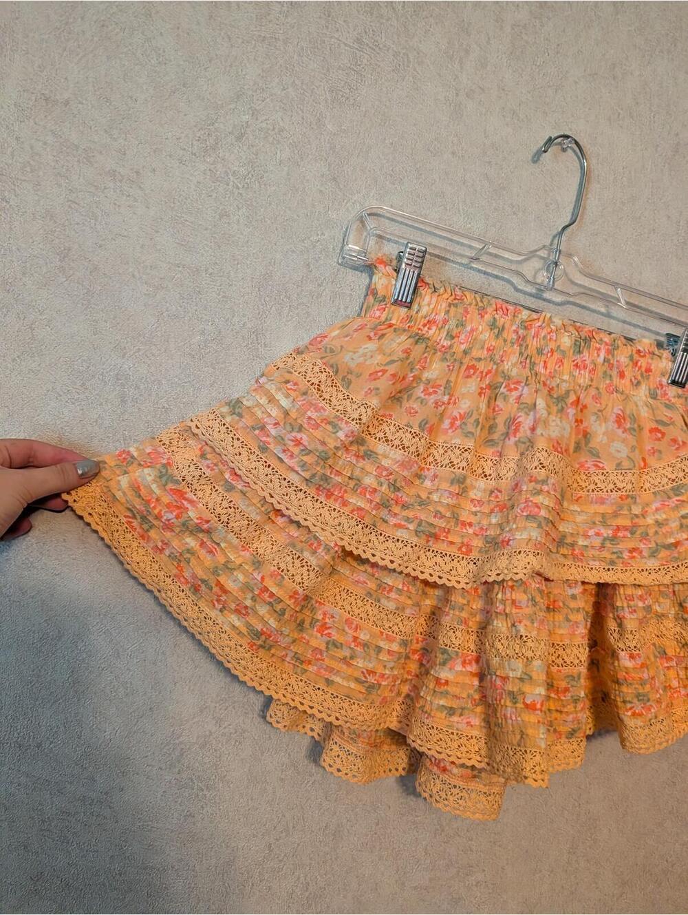 AERIE orange floral tiered ruffle mini skirt sz XS - Picture 2 of 4